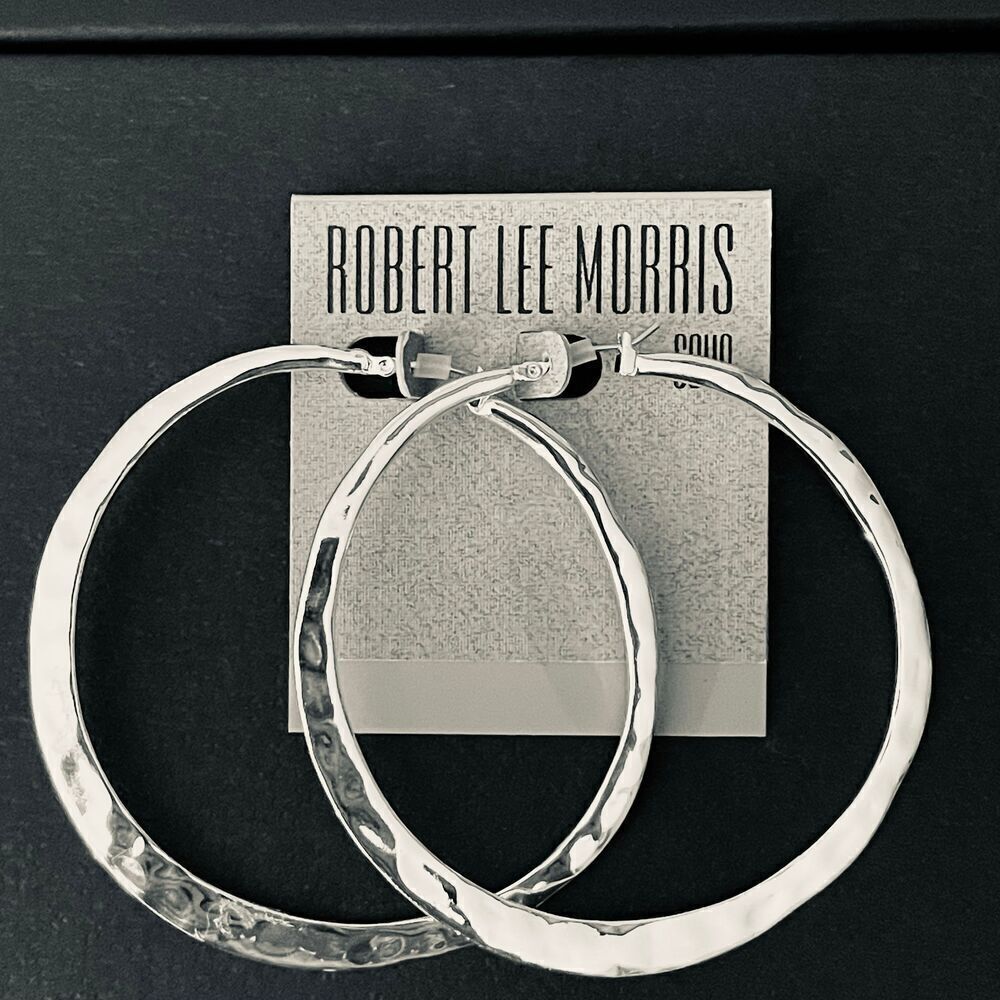 NWT Robert Lee Morris Soho Large Silver Hammered Shinny Gorgeous Hoops earrings - Picture 5 of 8